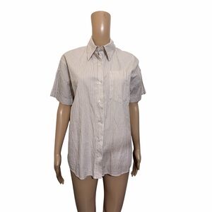 Lisa Says Gah Striped Button Down Shirt - White and Brown